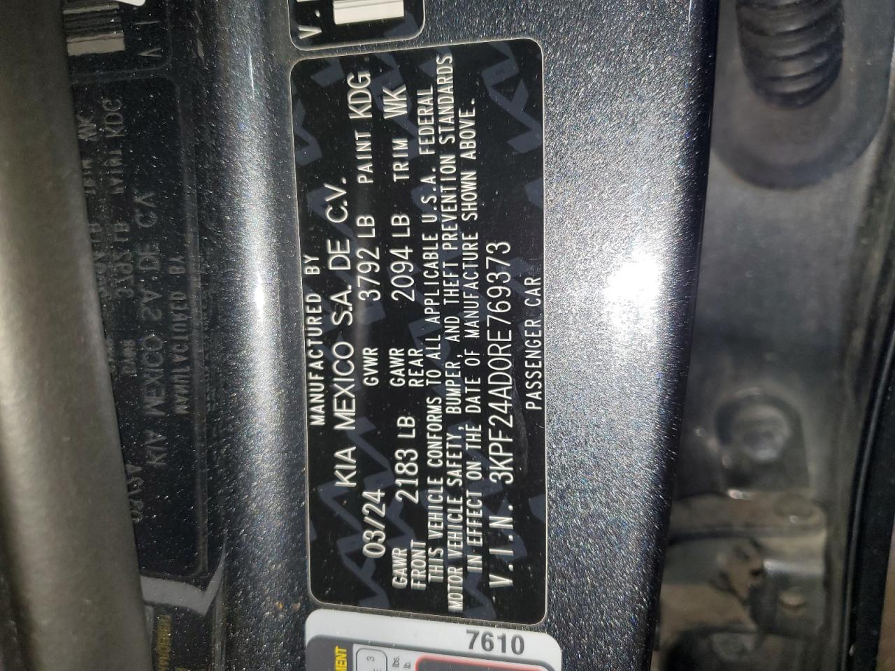 3kpf24ad0re769373 3KPF24AD0RE769373 2024 Kia Forte Lx