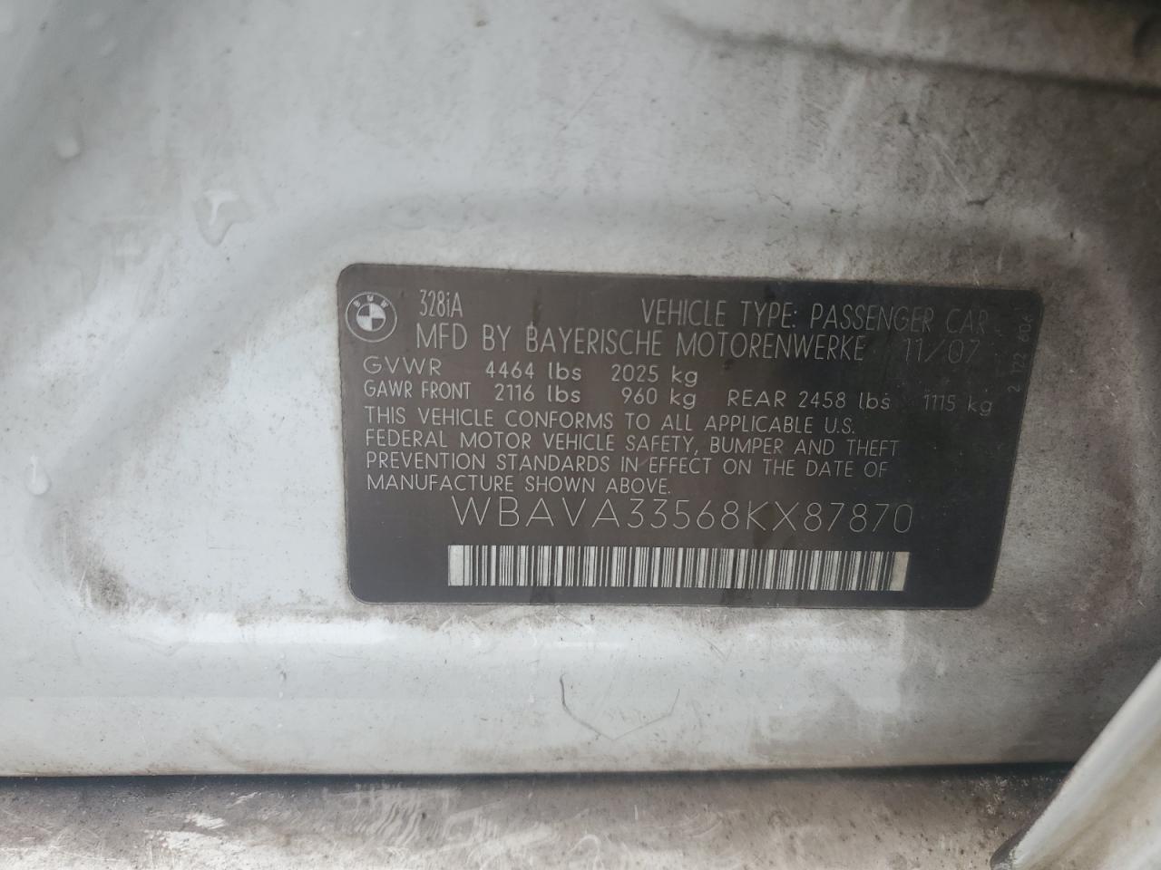 wbava33568kx87870 WBAVA33568KX87870 2008 BMW 328 I