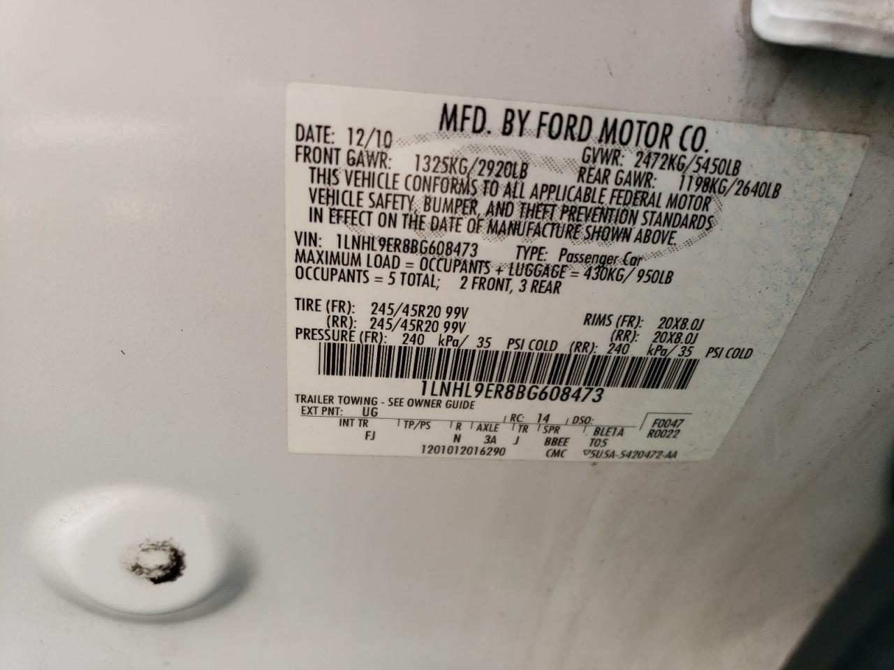 1LNHL9ER8BG608473 2011 Lincoln Mks