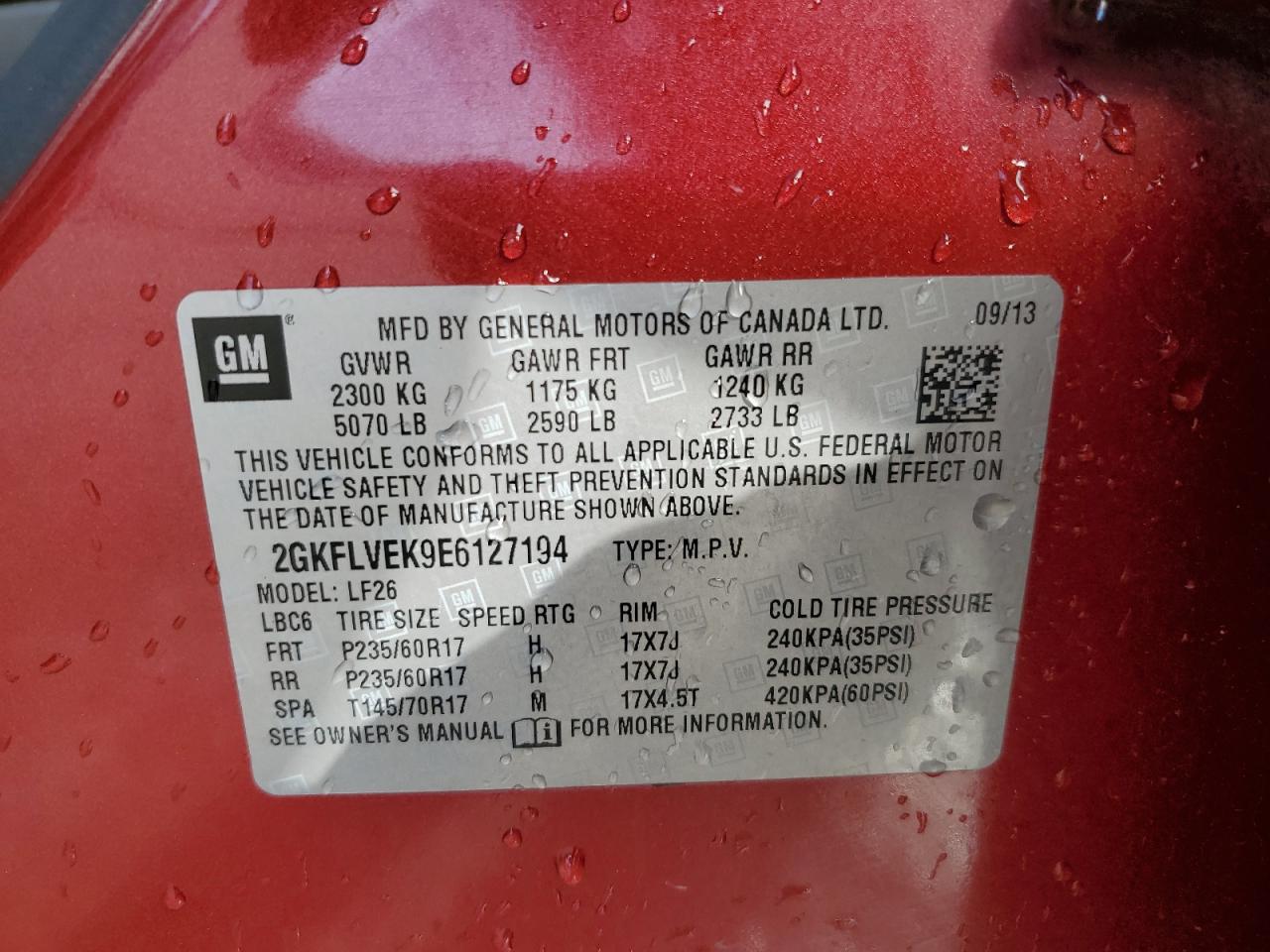 2014 GMC Terrain Sle VIN: 2GKFLVEK9E6127194 Lot: 65807565