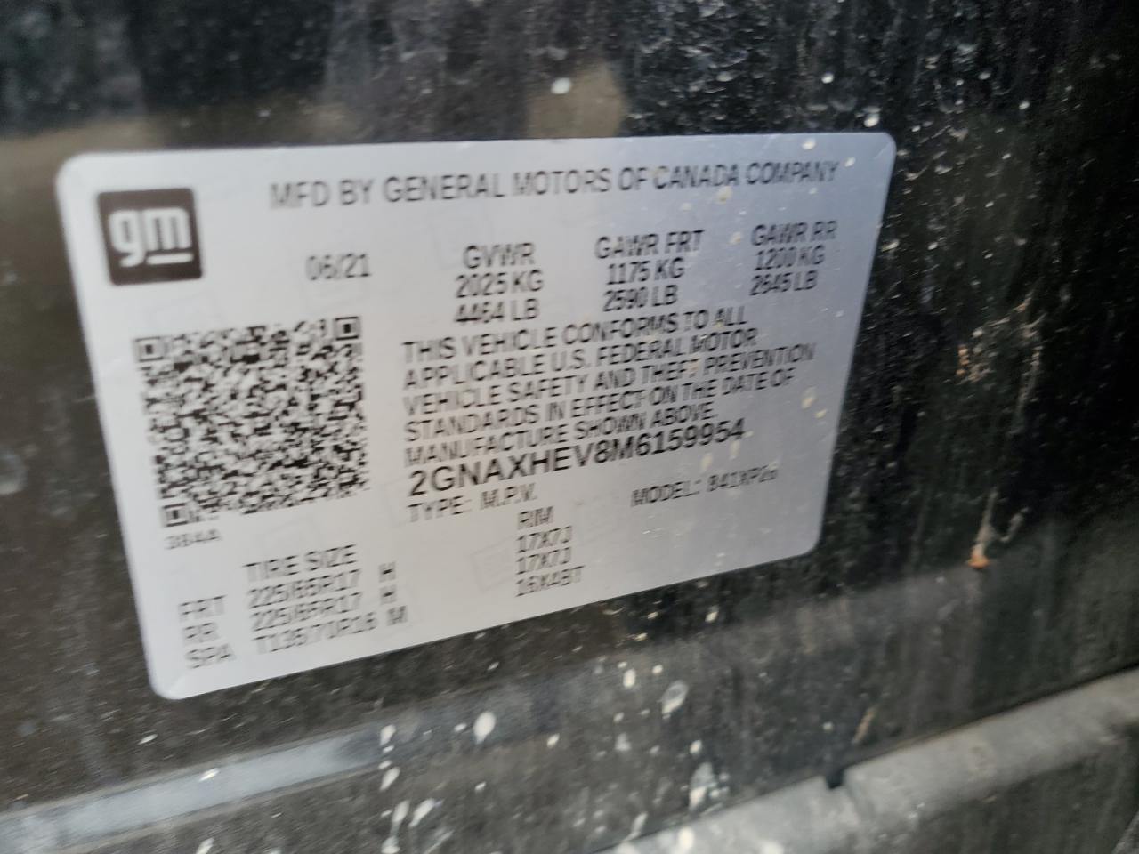 2021 Chevrolet Equinox Ls VIN: 2GNAXHEV8M6159954 Lot: 63686975