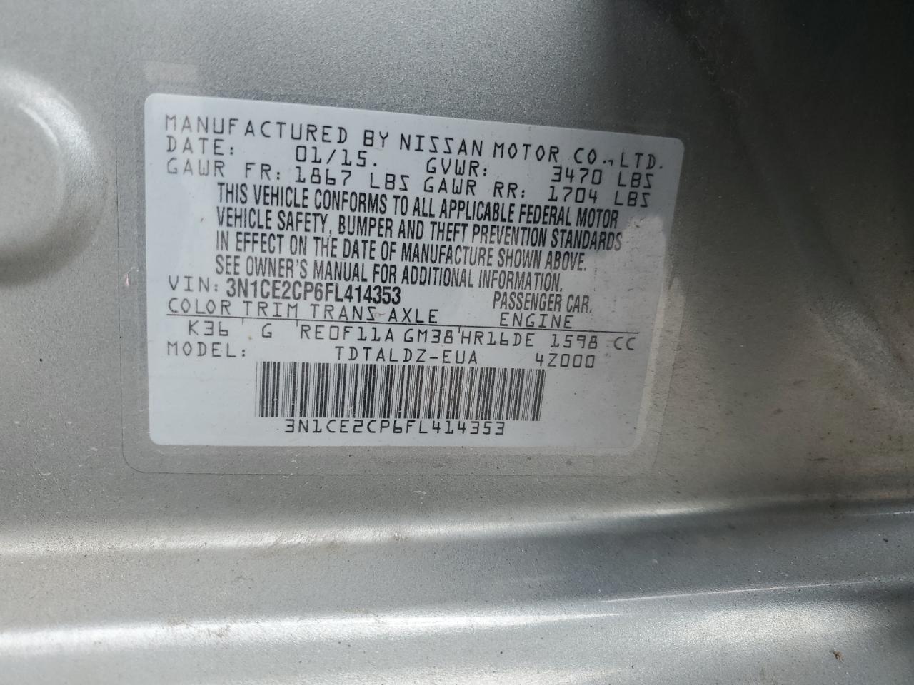 2015 Nissan Versa Note S VIN: 3N1CE2CP6FL414353 Lot: 63999145
