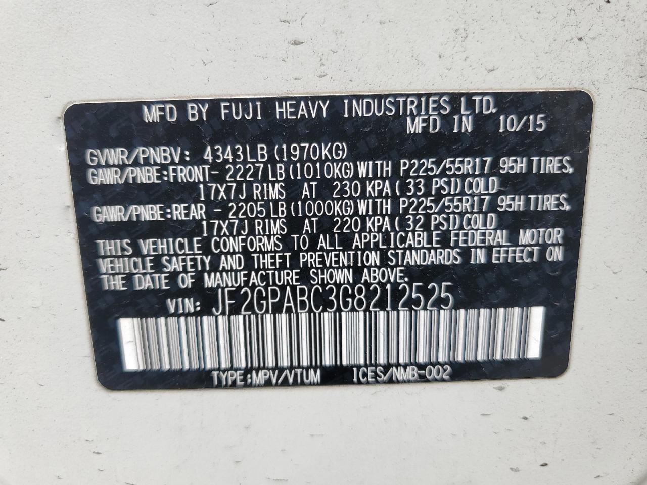 2016 Subaru Crosstrek Premium VIN: JF2GPABC3G8212525 Lot: 63394655
