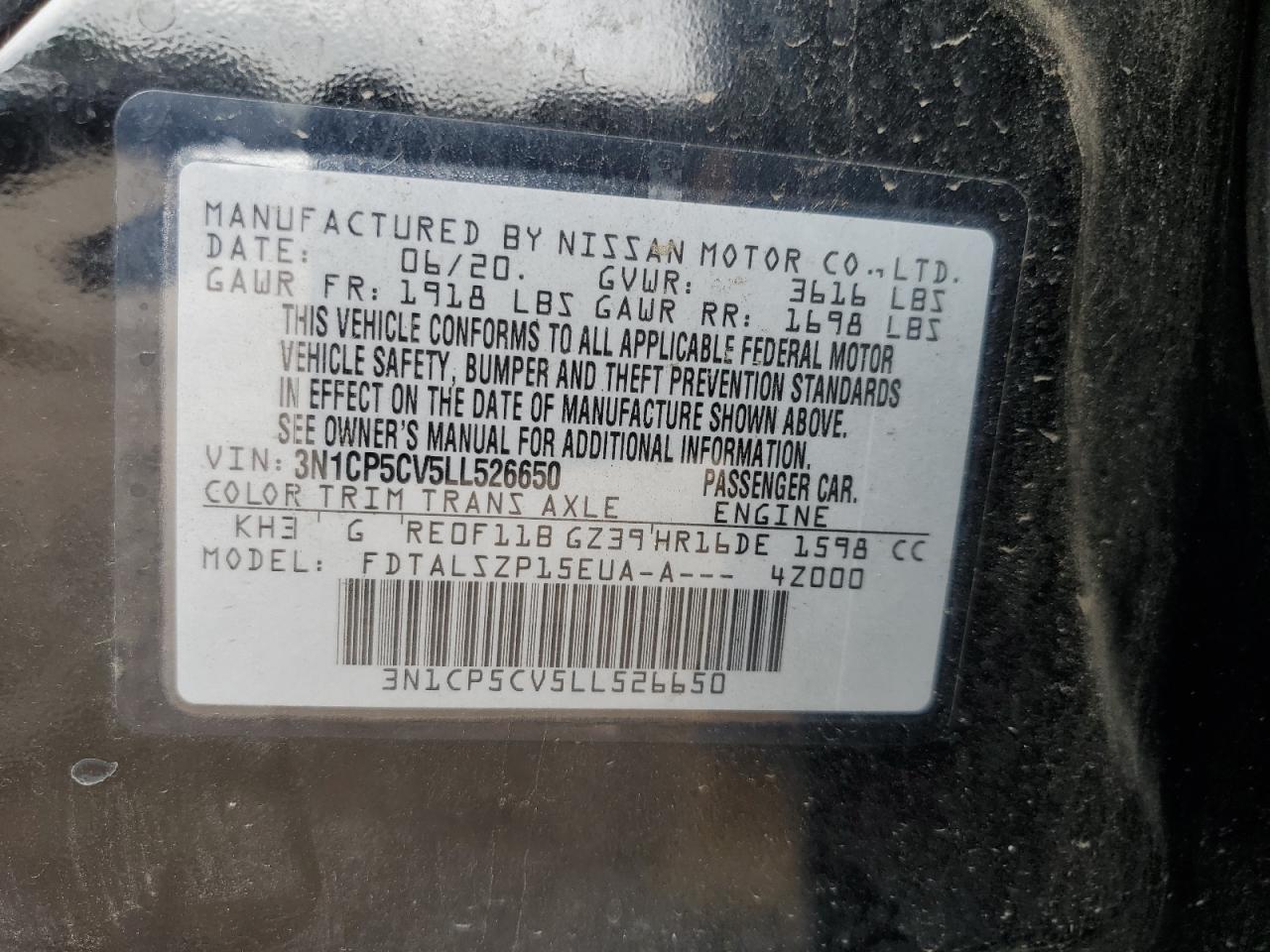 2020 Nissan Kicks Sv VIN: 3N1CP5CV5LL526650 Lot: 63802915