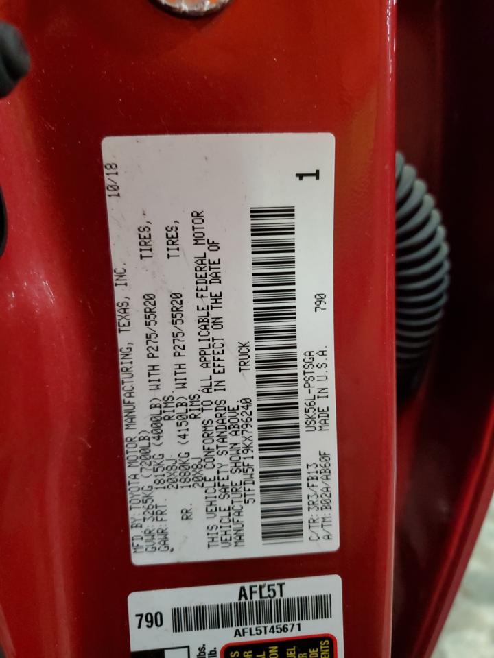 2019 Toyota Tundra Crewmax Sr5 VIN: 5TFDW5F19KX796240 Lot: 61962385