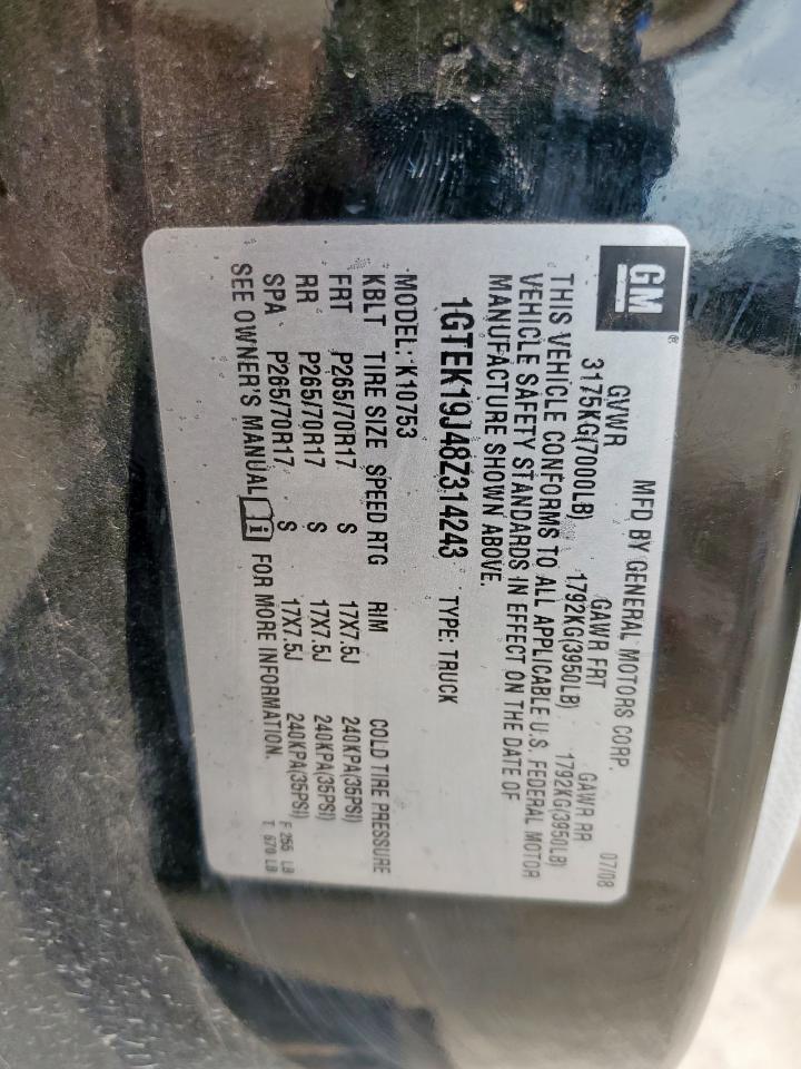 2008 GMC Sierra K1500 VIN: 1GTEK19J48Z314243 Lot: 62509225