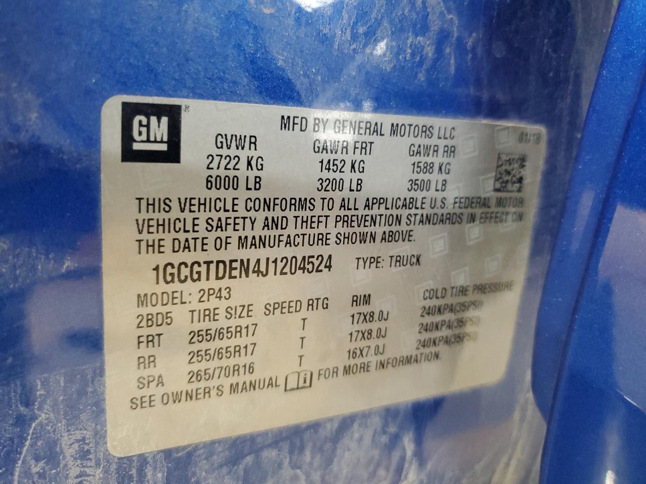 2018 Chevrolet Colorado Z71 VIN: 1GCGTDEN4J1204524 Lot: 64749095