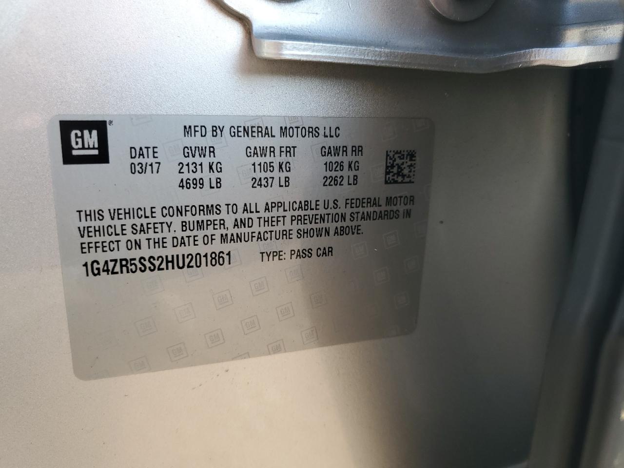 2017 Buick Lacrosse Premium VIN: 1G4ZR5SS2HU201861 Lot: 66666035