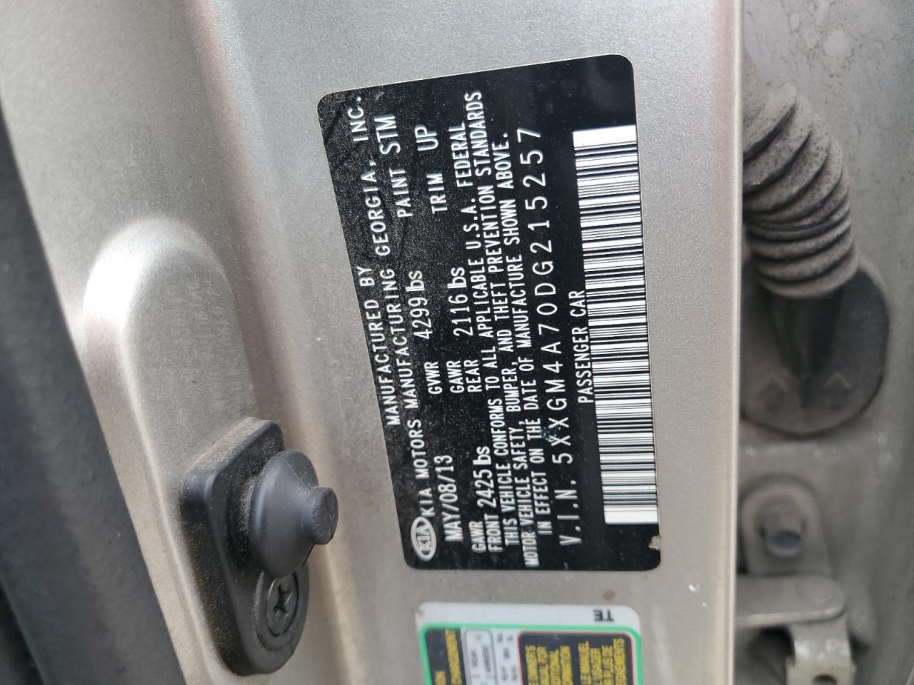 2013 Kia Optima Lx VIN: 5XXGM4A70DG215257 Lot: 64266185