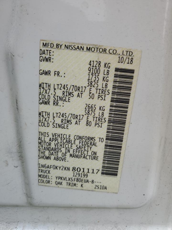 1n6af0ky2kn801117 1N6AF0KY2KN801117 2019 Nissan Nv 2500 S