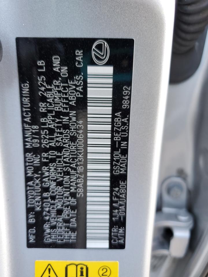 2019 Lexus Es 350 VIN: 58ABZ1B13KU006434 Lot: 64537305