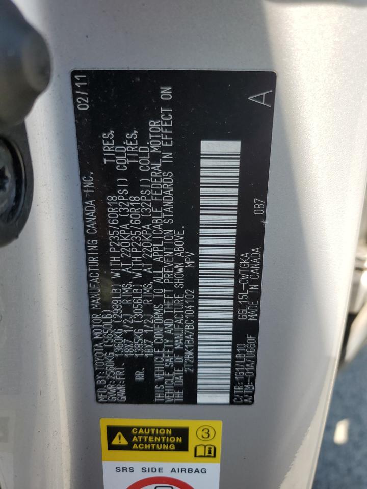2011 Lexus Rx 350 VIN: 2T2BK1BA7BC104102 Lot: 65045435
