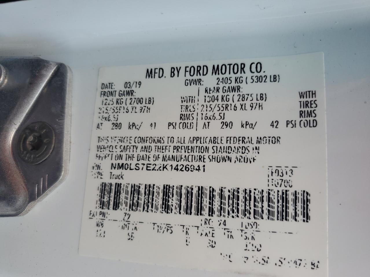 2019 Ford Transit Connect Xl VIN: NM0LS7E22K1426941 Lot: 63275405