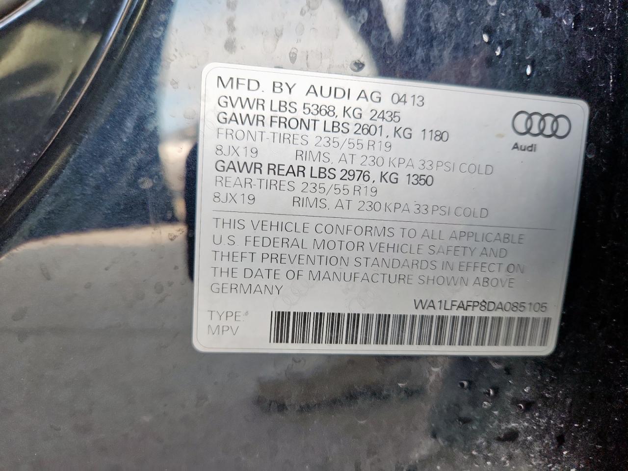 2013 Audi Q5 Premium Plus VIN: WA1LFAFP8DA085105 Lot: 63874045