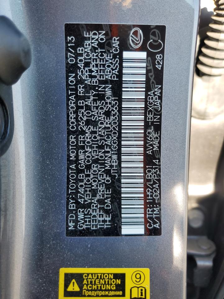 2013 Lexus Es 300H VIN: JTHBW1GGXD2033631 Lot: 64521415