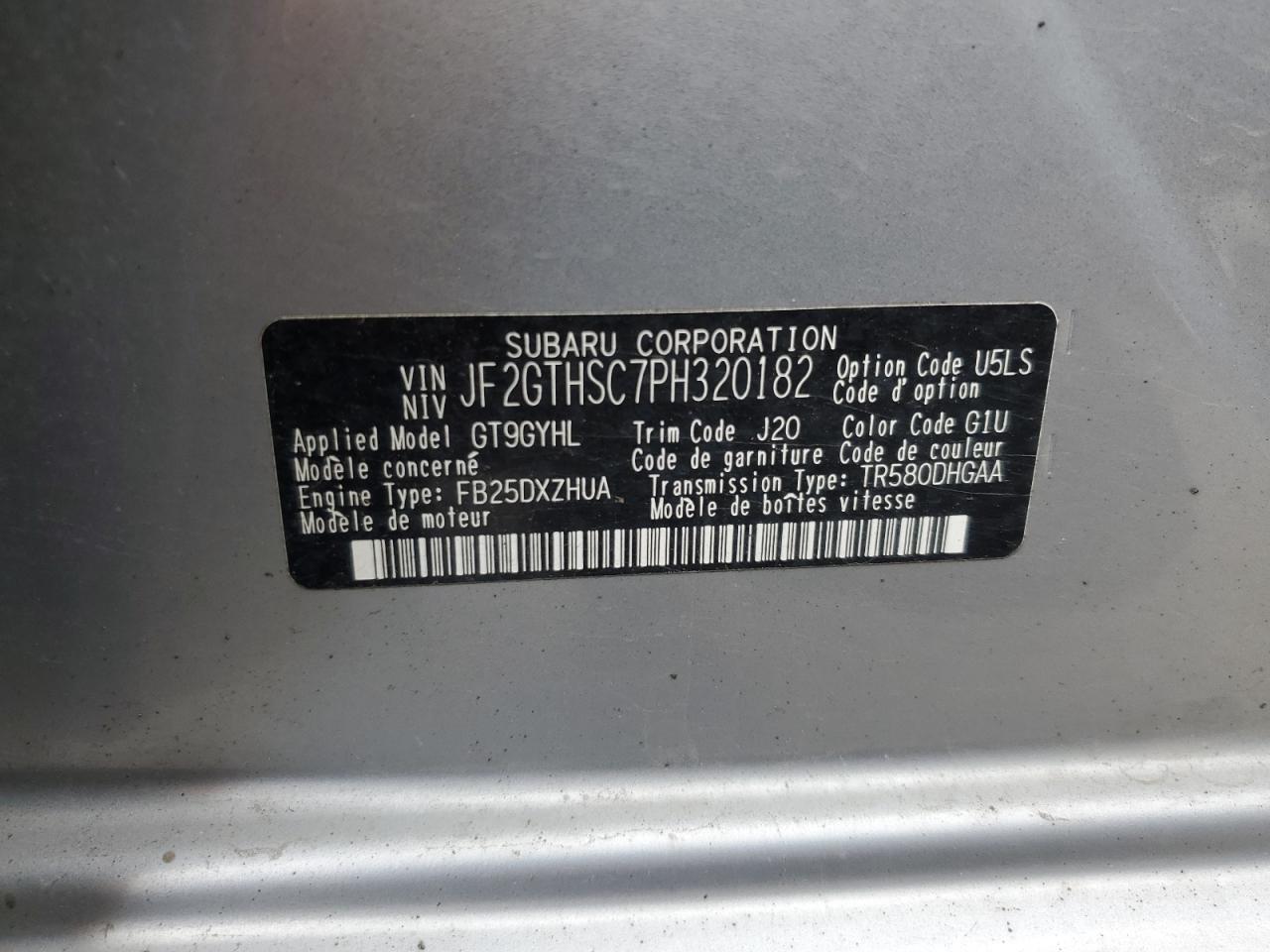 2023 Subaru Crosstrek Sport VIN: JF2GTHSC7PH320182 Lot: 63875255