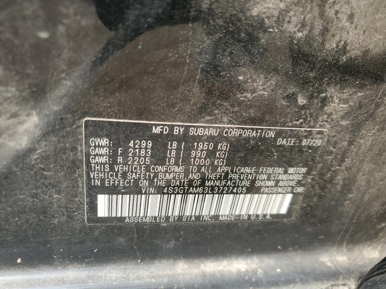 2020 Subaru Impreza Sport VIN: 4S3GTAM63L3727405 Lot: 64378075