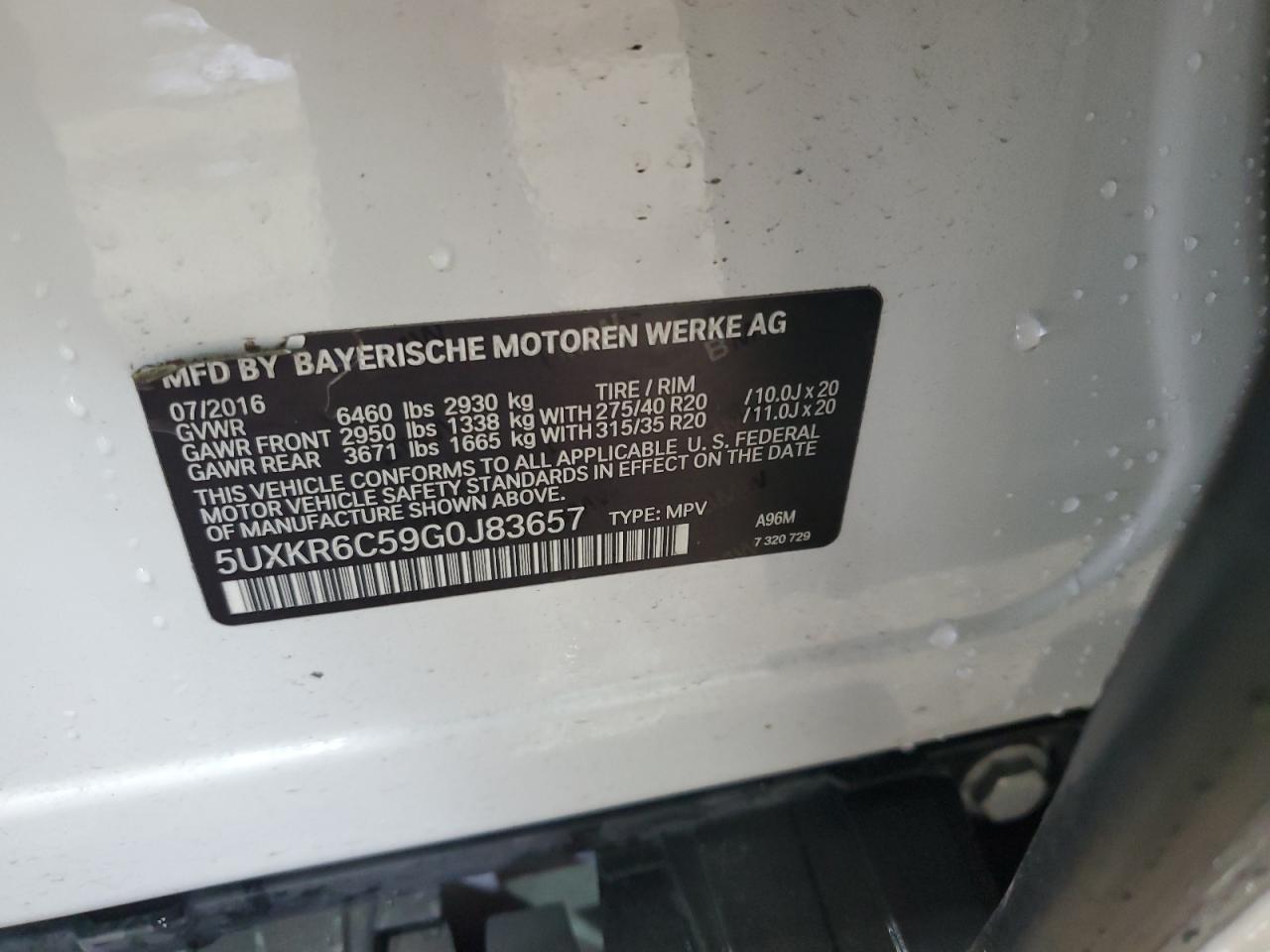2016 BMW X5 xDrive50I VIN: 5UXKR6C59G0J83657 Lot: 64614295