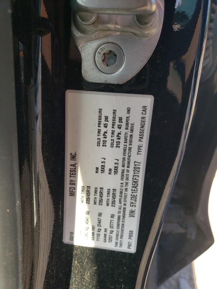 2019 Tesla Model 3 VIN: 5YJ3E1EA5KF312017 Lot: 63524345