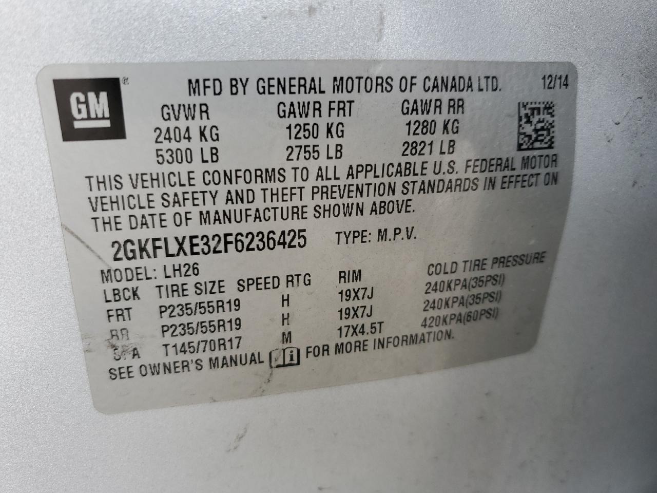 2015 GMC Terrain Slt VIN: 2GKFLXE32F6236425 Lot: 64521695