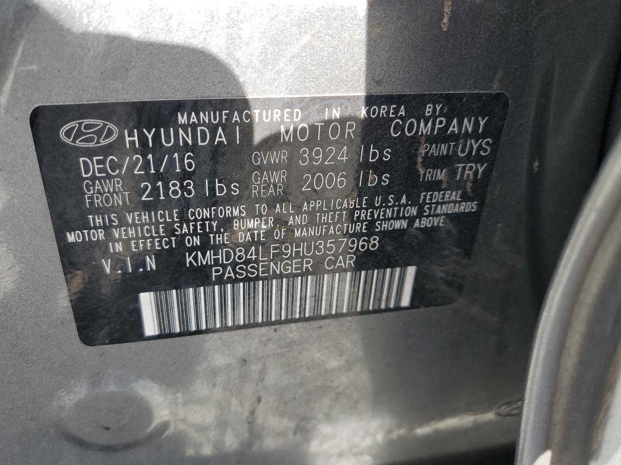 2017 Hyundai Elantra Se VIN: KMHD84LF9HU357968 Lot: 64928095