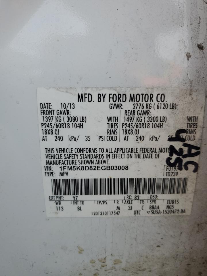 2014 Ford Explorer Xlt VIN: 1FM5K8D82EGB03008 Lot: 65633885
