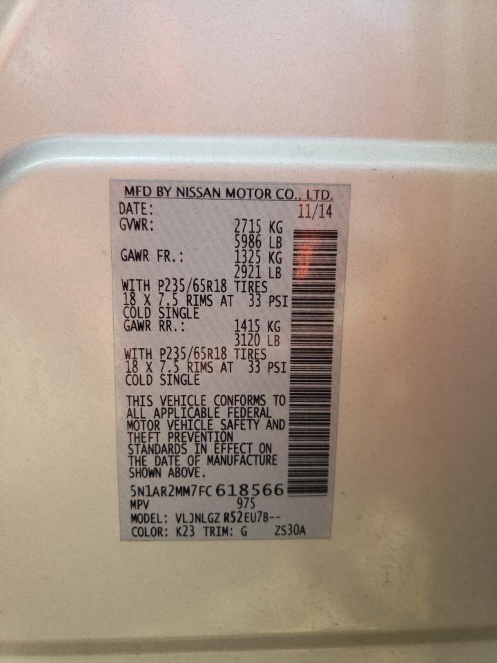 2015 Nissan Pathfinder S VIN: 5N1AR2MM7FC618566 Lot: 64083205