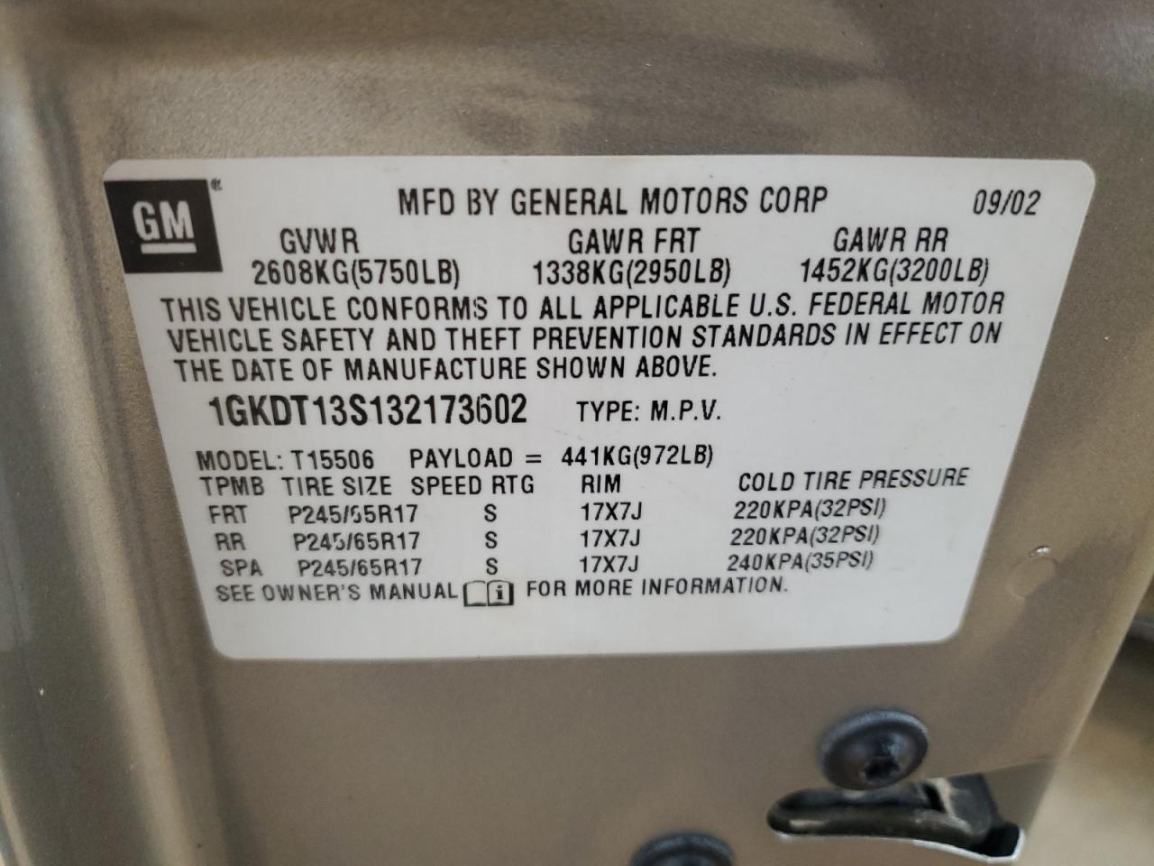 1gkdt13s132173602 1GKDT13S132173602 2003 GMC Envoy