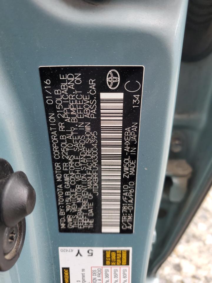 2016 Toyota Prius VIN: JTDKBRFU9G3004395 Lot: 63404625