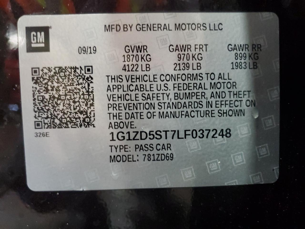 2020 Chevrolet Malibu Lt VIN: 1G1ZD5ST7LF037248 Lot: 63833265