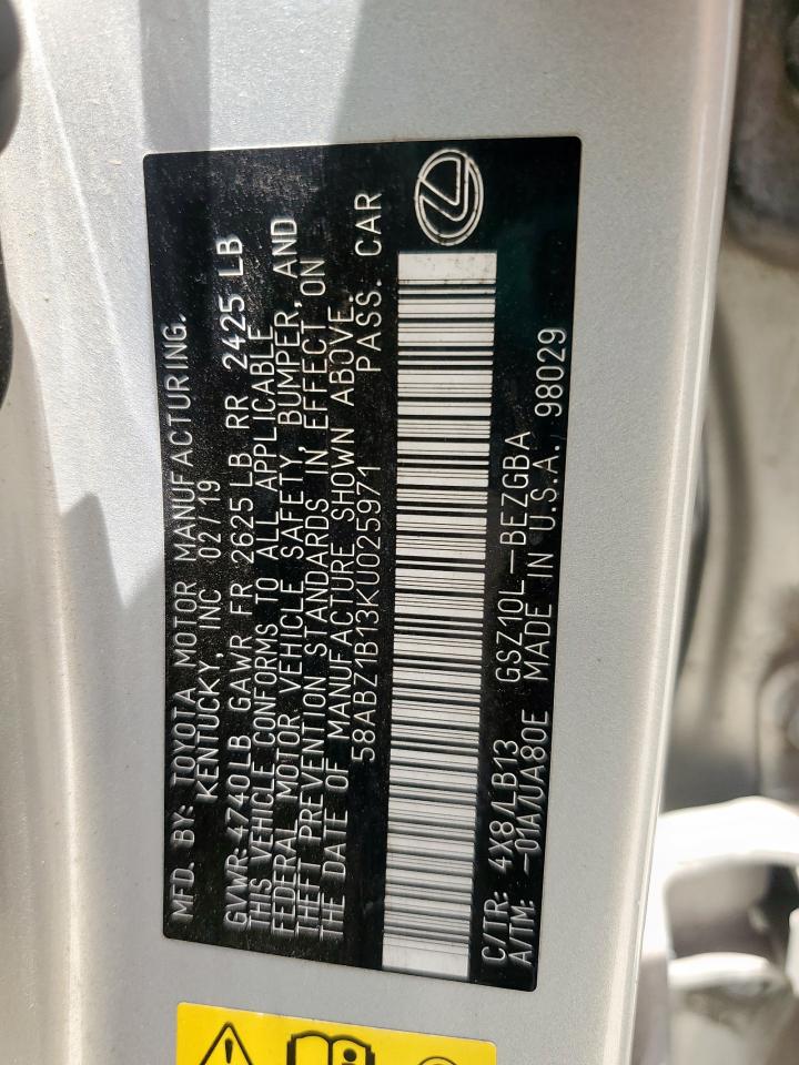 2019 Lexus Es 350 VIN: 58ABZ1B13KU025971 Lot: 63294285