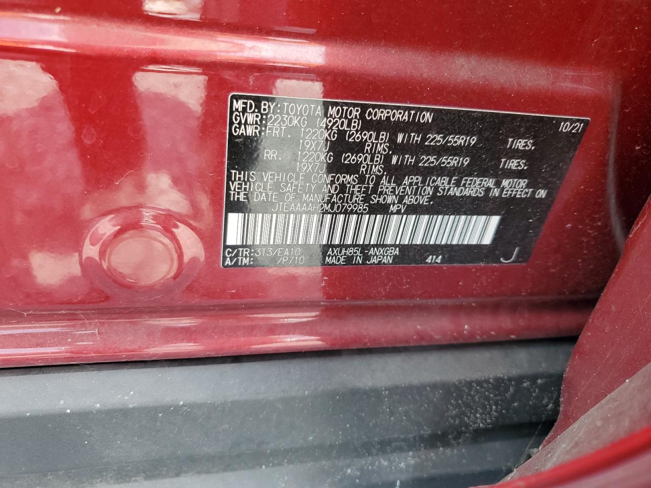 2021 Toyota Venza Le VIN: JTEAAAAH2MJ079985 Lot: 64986905