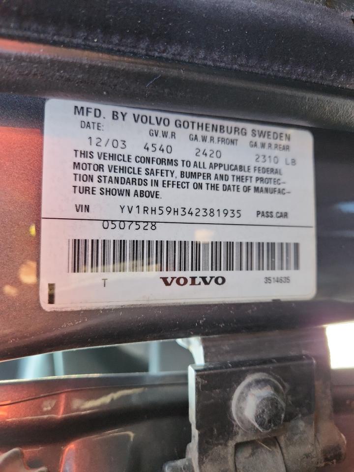 2004 Volvo S60 2.5T VIN: YV1RH59H342381935 Lot: 64741195