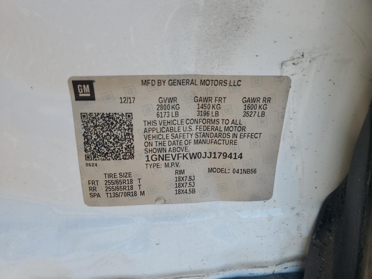 2018 Chevrolet Traverse Ls VIN: 1GNEVFKW0JJ179414 Lot: 63805845