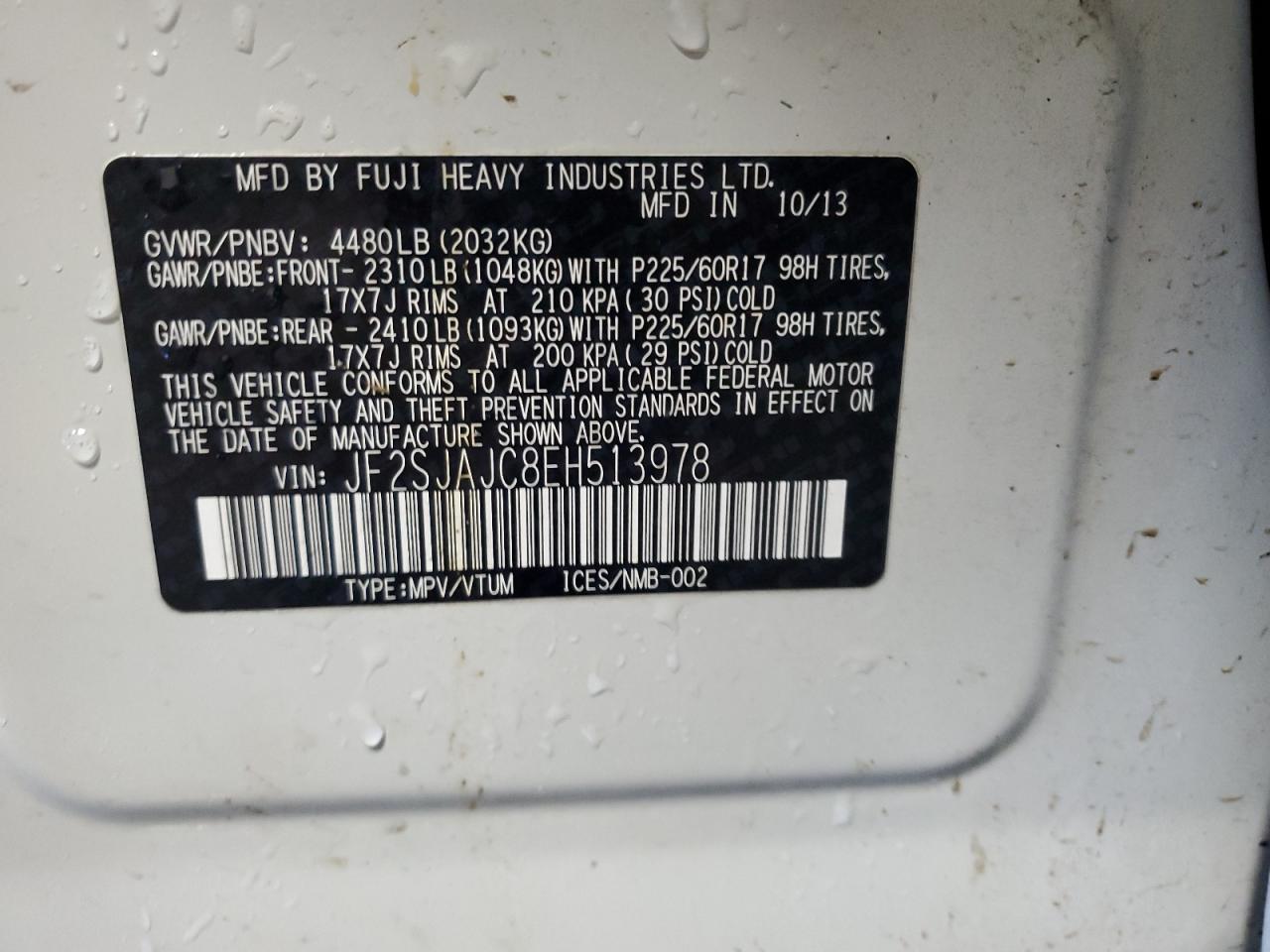 2014 Subaru Forester 2.5I Limited VIN: JF2SJAJC8EH513978 Lot: 62787735