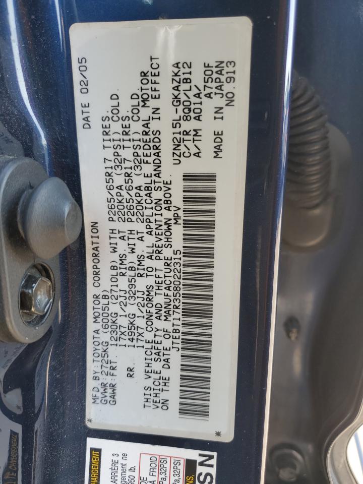 2005 Toyota 4Runner Limited VIN: JTEBT17R358022315 Lot: 64893315