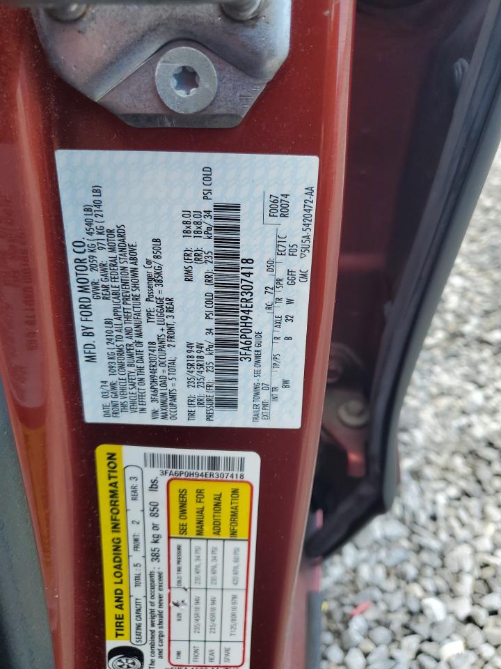 2014 Ford Fusion Se VIN: 3FA6P0H94ER307418 Lot: 64960285