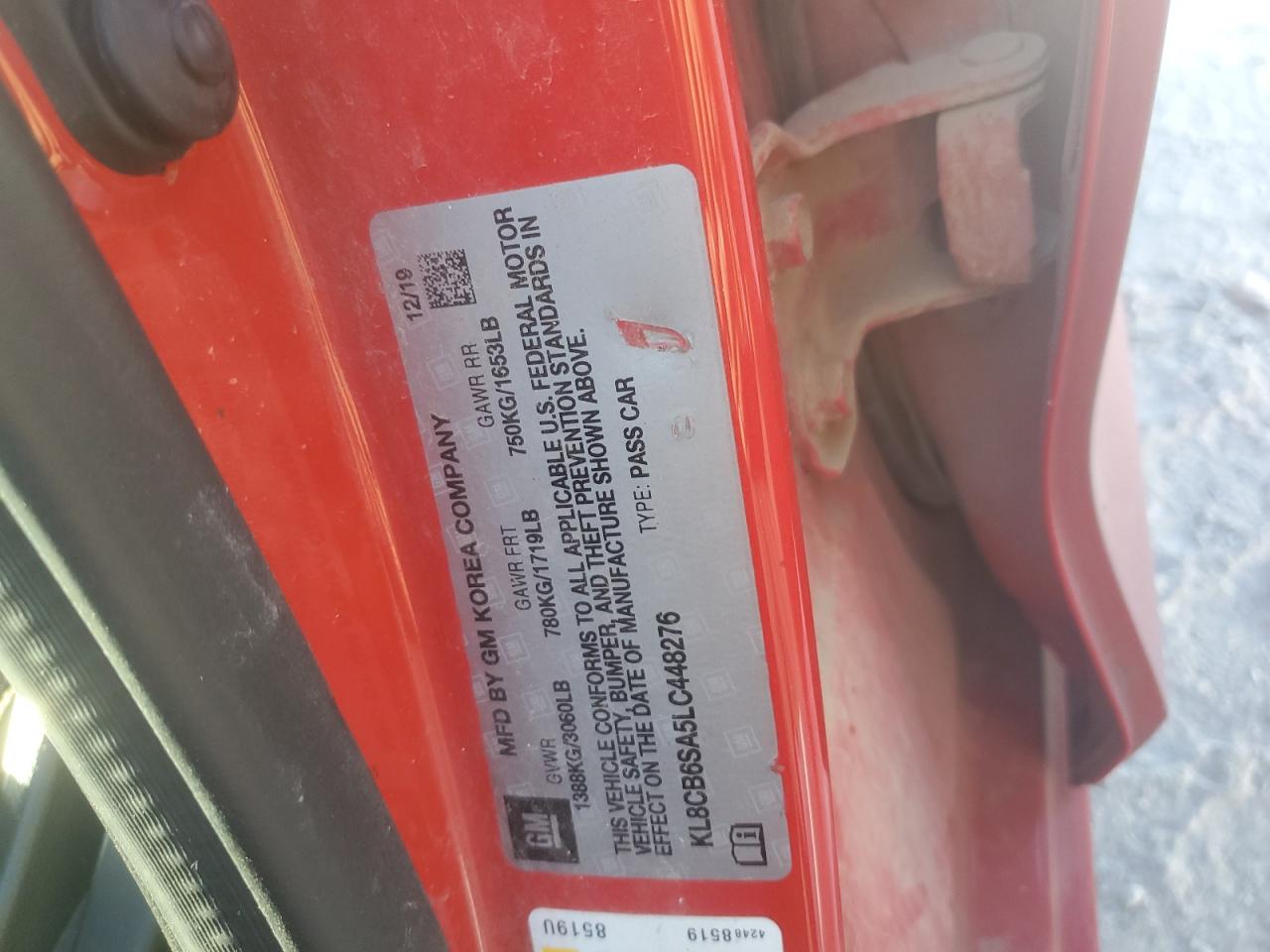 2020 Chevrolet Spark Ls VIN: KL8CB6SA5LC448276 Lot: 66946515