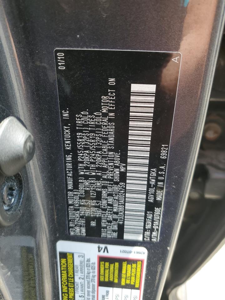 2010 Toyota Venza VIN: 4T3ZA3BB1AU024759 Lot: 63451025