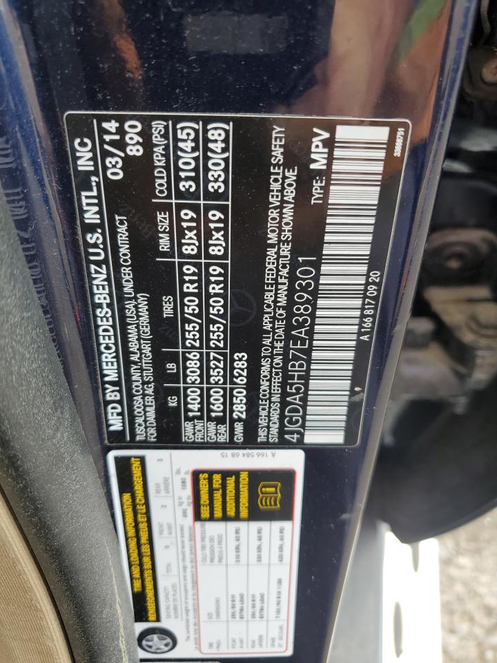 2014 Mercedes-Benz Ml 350 4Matic VIN: 4JGDA5HB7EA389301 Lot: 63970685