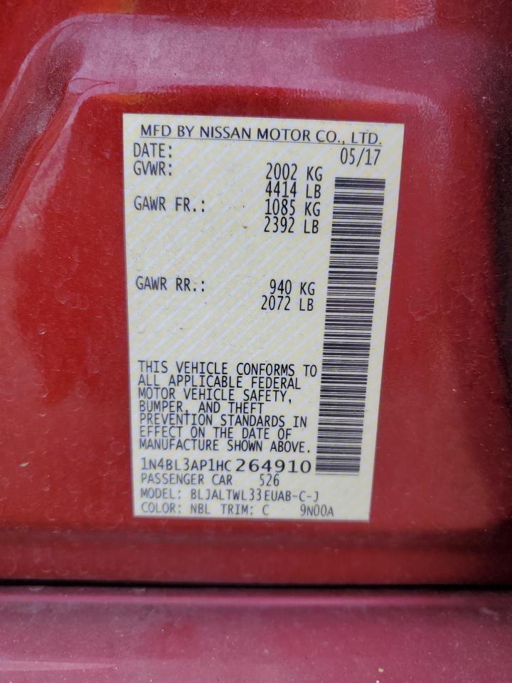2017 Nissan Altima 3.5Sl VIN: 1N4BL3AP1HC264910 Lot: 64749235