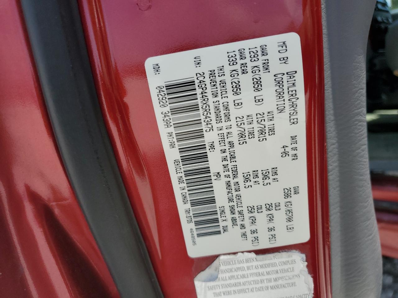 2005 Chrysler Town & Country Lx VIN: 2C4GP44RX5R543475 Lot: 64055075