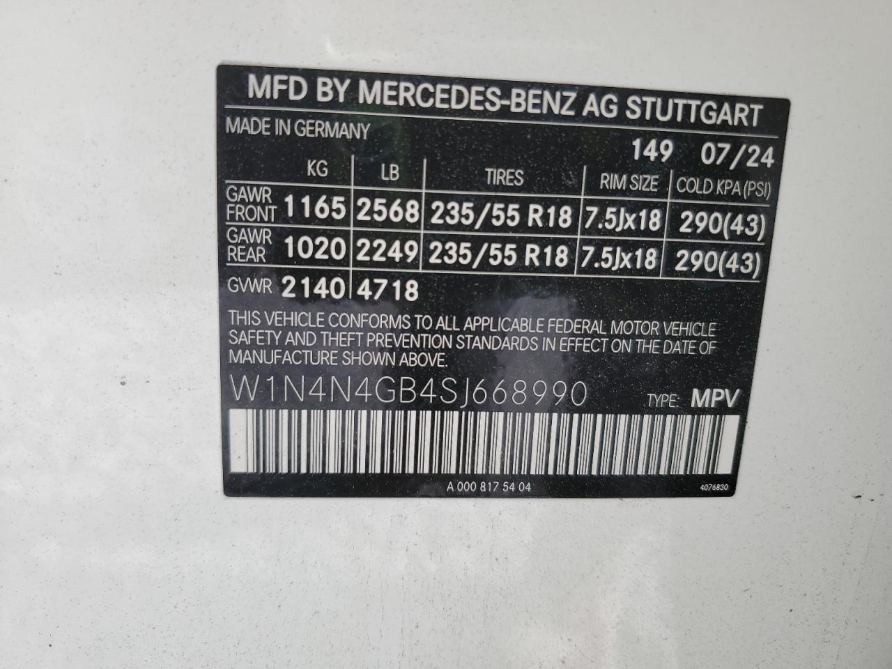 2025 Mercedes-Benz Gla 250 VIN: W1N4N4GB4SJ668990 Lot: 64107655