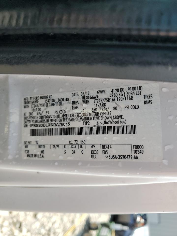 2012 Ford Econoline E350 Super Duty Wagon VIN: 1FBSS3BLXCDA76015 Lot: 63770835