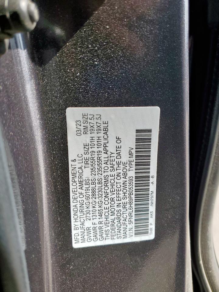 2023 Honda Odyssey Touring VIN: 5FNRL6H89PB053593 Lot: 64836685