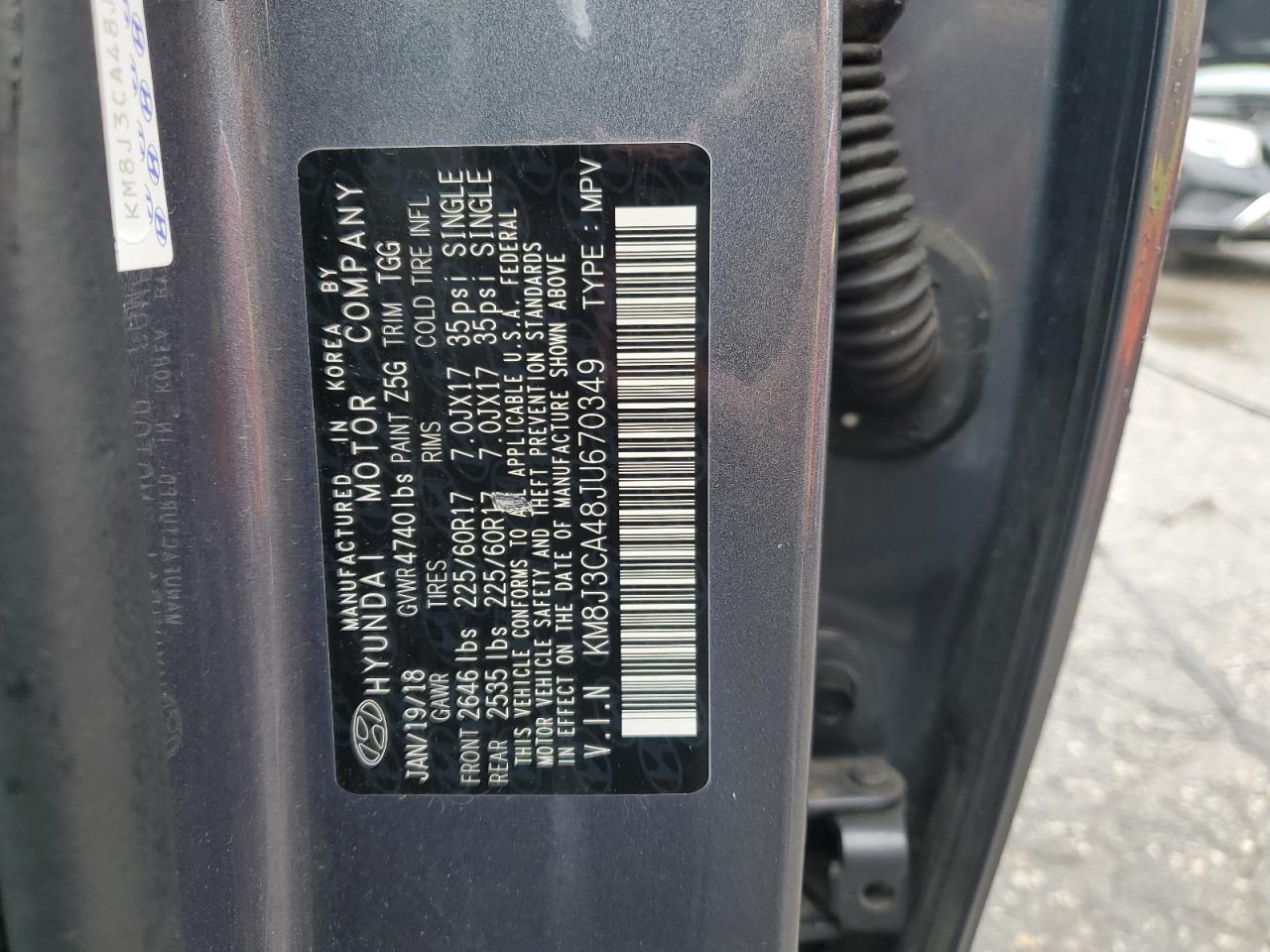 KM8J3CA48JU670349 2018 Hyundai Tucson Sel