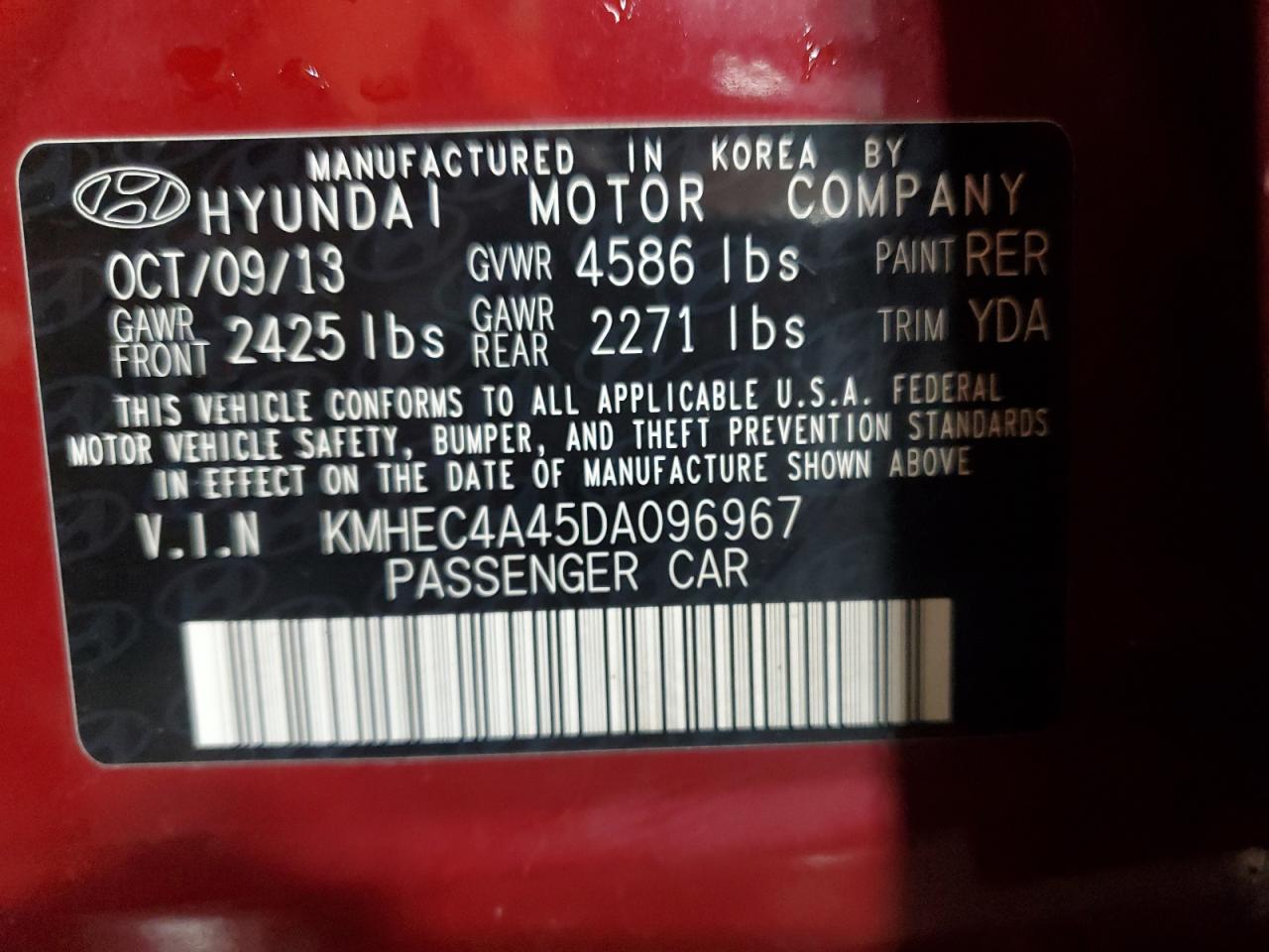 2013 Hyundai Sonata Hybrid VIN: KMHEC4A45DA096967 Lot: 65147485