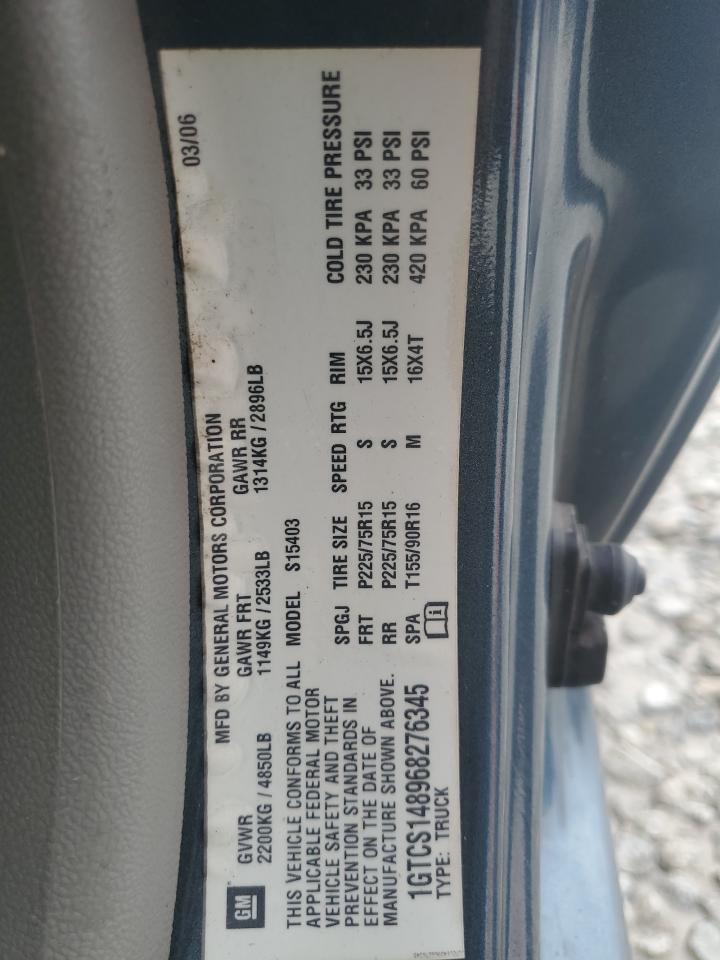 2006 GMC Canyon VIN: 1GTCS148968276345 Lot: 63127245