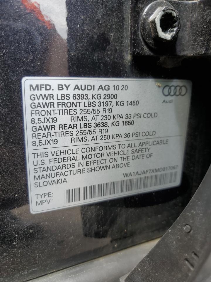 2021 Audi Q7 Premium VIN: WA1AJAF7XMD017067 Lot: 65178175