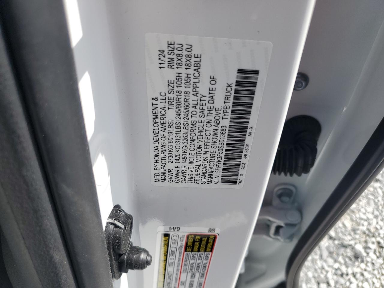 2025 Honda Ridgeline Rtl VIN: 5FPYK3F50SB013683 Lot: 65612775